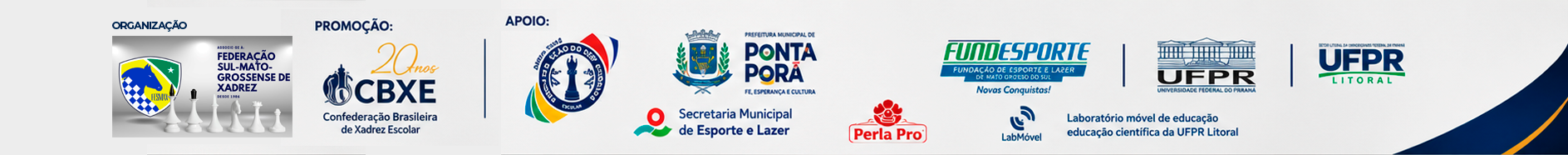 Realização CBXE, apoio FESMAX, Prefeitura Municipal de Ponta Porã, FUNDESPORTE, Secretaria Municipal de Esporte e Lazer, Perla Pro, UFPR, UFPR Litoral, LabMóvel